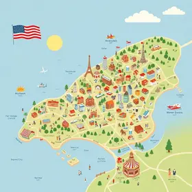 Mapa turístico de Americana com atrações públicas